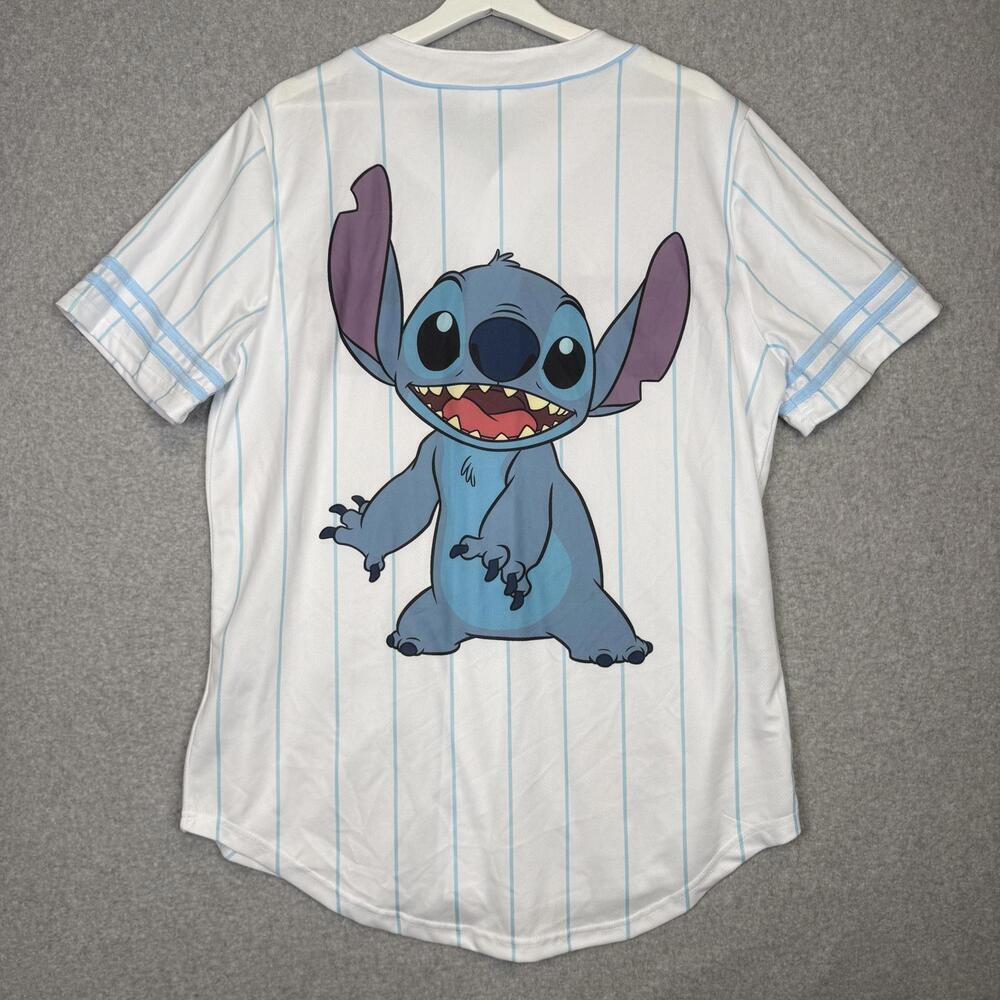 NWT Disney Lilo Stitch Size L White Blue Baseball Jersey Short Sleeve Shirt - Picture 6 of 7